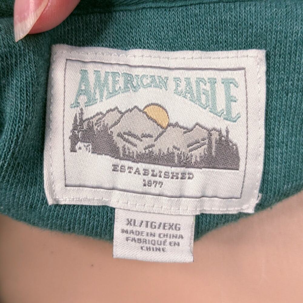 American Eagle Dark Green Sherpa Henley Sweatshirt Size XL Oversized Cabincore - Picture 11 of 12